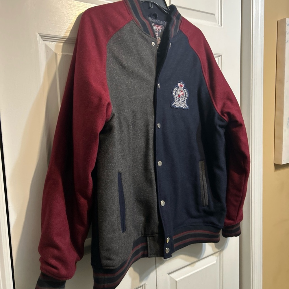 Born Fly Stadium Jacket Mens 2XL Blue Maroon Eagle Varsity Wool Bomber Crest - Picture 2 of 12